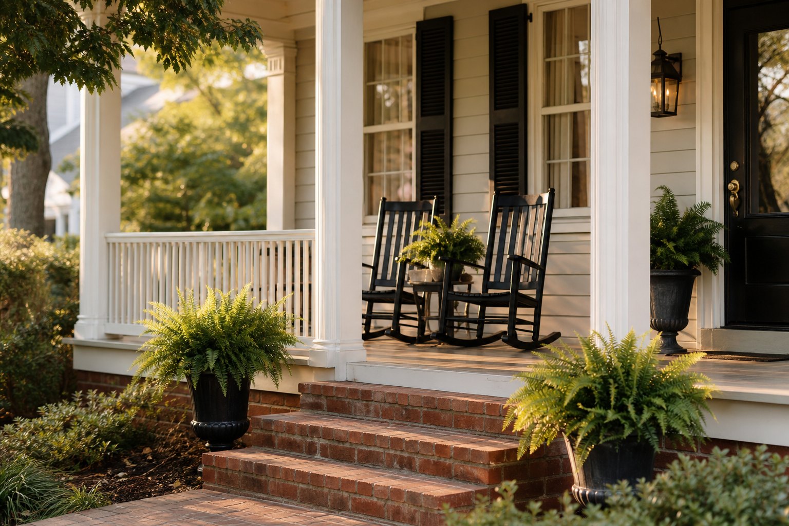 Front porch of a Northern Virginia home in the late afternoon